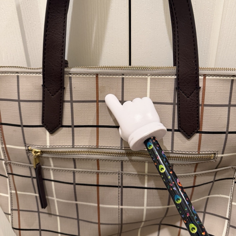 Fossil Sydney Large Tote Bag Gray Black Brown Plaid Windowpane PVC 17x12x4 - Picture 7 of 12